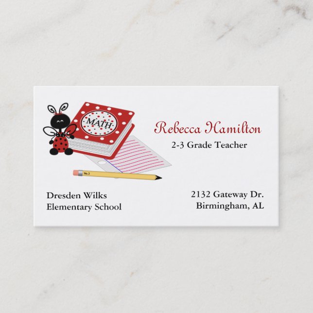 Rendez-vous Coccinelle avec le carte de visite du professeur (Devant)