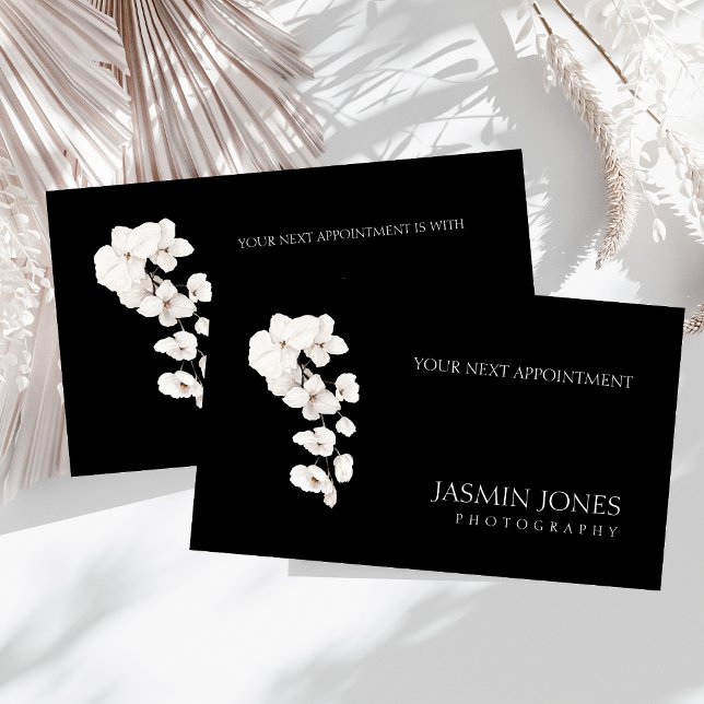 Rendez-vous d'affaires à l'orchidée noire et blanc (Modern Black and White QR Code Orchids Flowers Business Appointment Card)