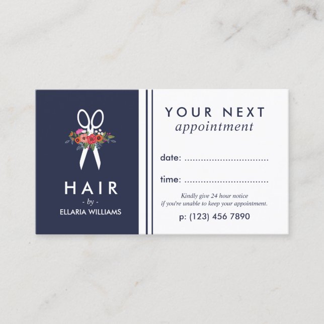Rendez-vous de coiffeur Floral Ciseaux Bleu Marine (Devant)