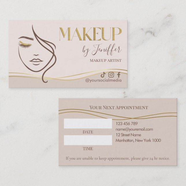 Rendez-vous de maquillage beige et or élégant (Devant / Derrière)