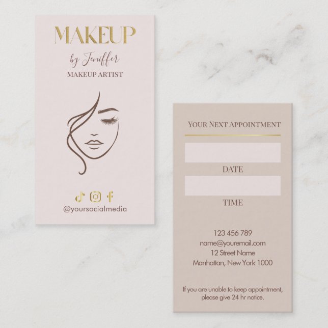 Rendez-vous de maquillage élégant beige et or (Devant / Derrière)