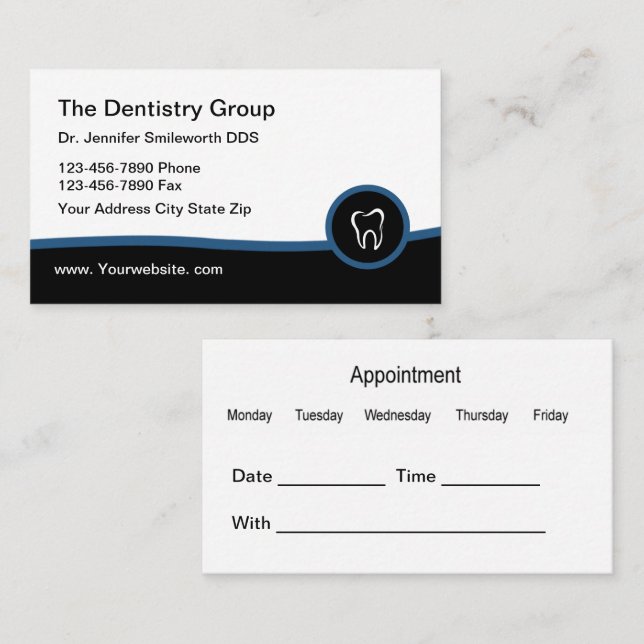 Rendez-vous Modèle de carte de visite pour dentiste moderne (Devant / Derrière)