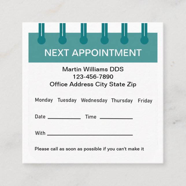 Rendez-vous Modèle Médicale Carte de visite de nomination (Devant)