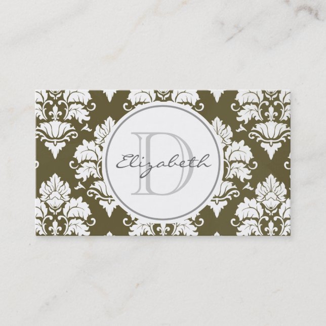 Rendez-vous Monogramme Damas vert Carte de visite de rendez-vo (Devant)