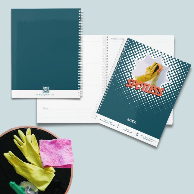 Rendez-vous professionnel de nettoyage à la Maison (Professional Blue White House Cleaning Appointment Planner | Promotional Gift Motto Contact QR-code)