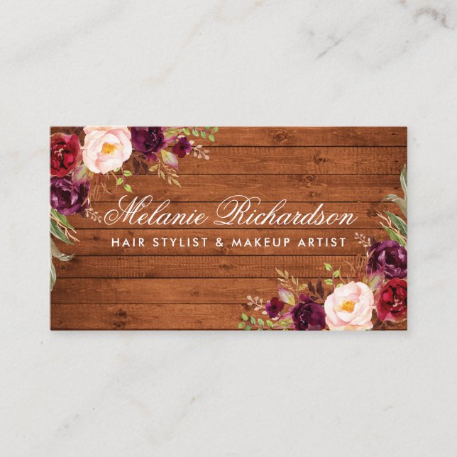 Rendez-vous Rustique Bourgogne Floral Carte de visite (Devant)