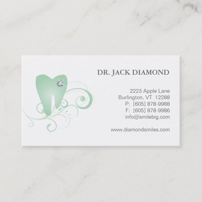 Rendez-vous Vert dentaire de logo de dent de diamant de carte (Devant)