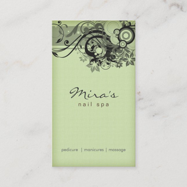 Rendez-vous Vert noir de toile de carte de visite floral (Devant)