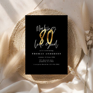 Rendre 80 look bonne or noir invitation anniversai