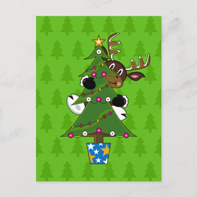 Renne avec la carte d'arbre de Noël (Devant)