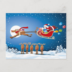 Renne de Père Noël Sleigh de Noël de carte postale