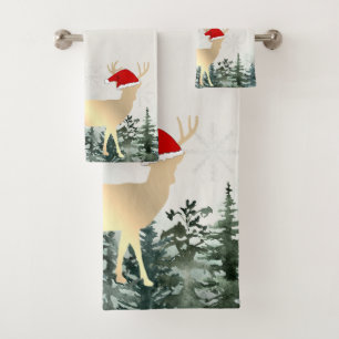 Renne doré,Chapeau de Père Noël,Flocons de neige,F