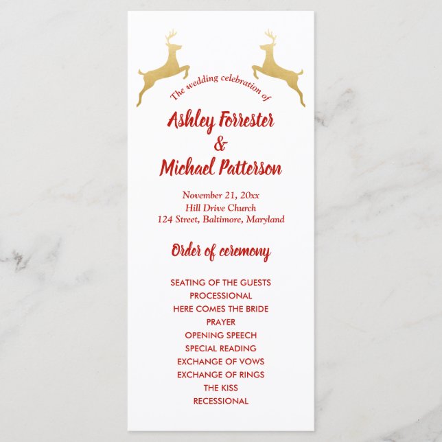 Renne en or | Noël | Programme de mariage (Devant)