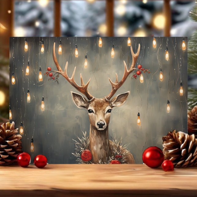 Renne rustique avec carte de Noël aux lumières d'E (Créateur téléchargé)