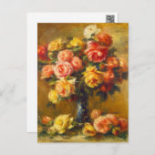 Renoir des Roses dans une carte postale Vase (Devant / Derrière)