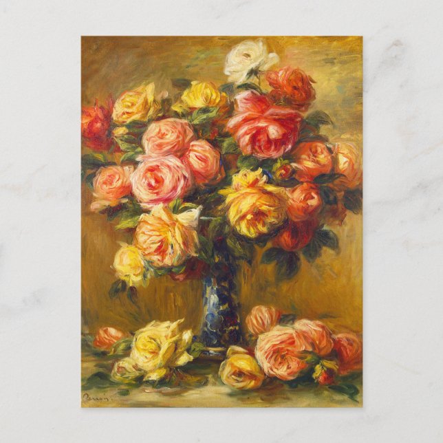 Renoir des Roses dans une carte postale Vase (Devant)