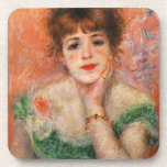 Renoir Jean Samary dans de bas dessous de verre<br><div class="desc">Renoir Jean Samary dans de bas dessous de verre étranglés d'une robe. Un des portraits les plus avec du charme de Renoir, sa description de Jeanne Samary utilise la forte utilisation de la caractéristique rose et verte du meilleur travail de l'artiste. La jeune tête rouge se penche vers la visionneuse,...</div>