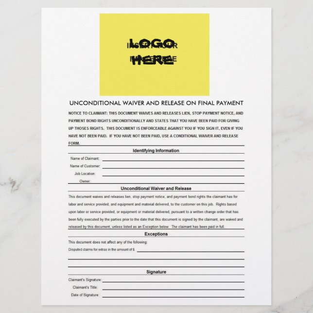 Renonciation inconditionnelle et libération finale (Devant)