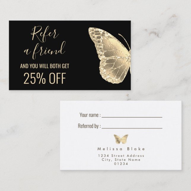 renvoyer un ami carte de visite papillon d'or (Devant / Derrière)