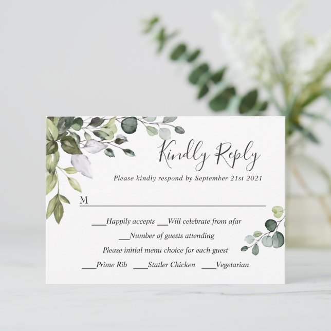 REPAS CHOIX Simple Elégant Eucalyptus Mariage RSVP (Debout devant)