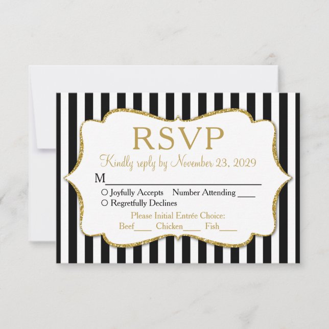 Repas de réponse du Mariage RSVP Black White Gold (Devant)
