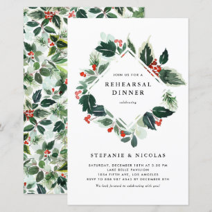 Repas hivernal Holly Greenery Invitation