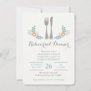 Repas Rustique Floral Cutlery Dîner Invitation