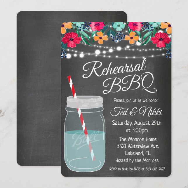 Répétition BBQ Mason Jar Invitation (Devant / Derrière)
