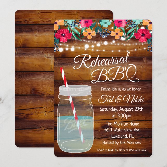 Répétition BBQ Mason Jar Invitation (Devant / Derrière)