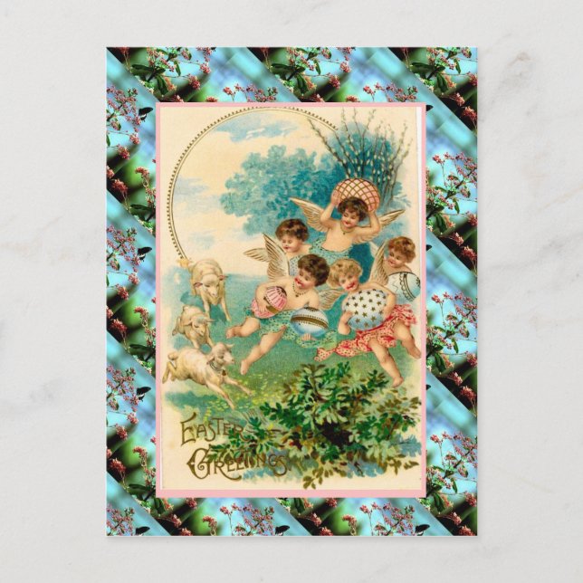 Réplique carte de Pâques Vintage, Cherubs avec oeu (Devant)