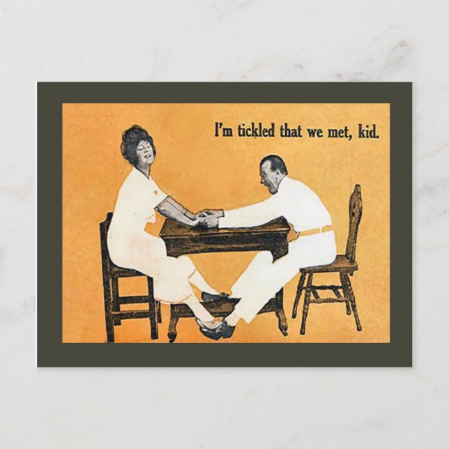 Réplique carte postale Vintage, on me chatouille,  (Devant)