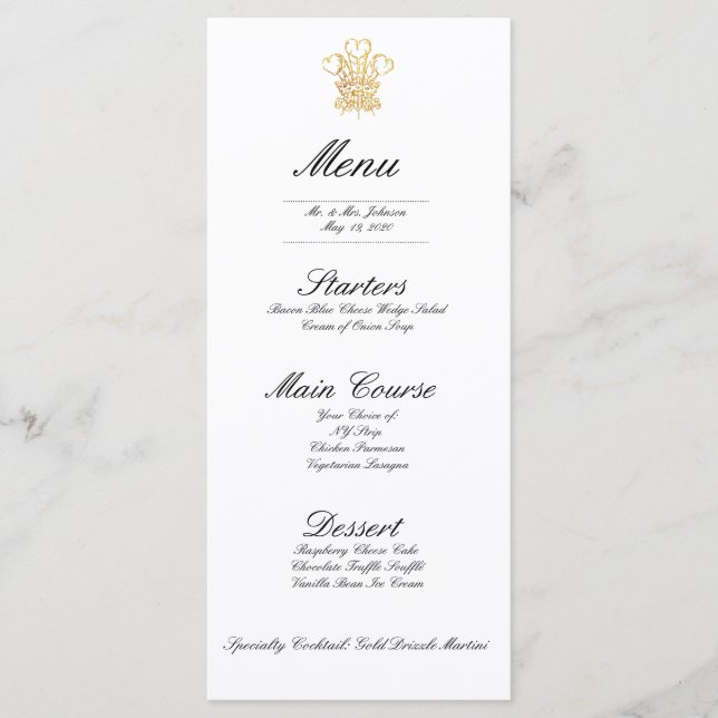 Réplique d'invitation de mariage royal | Menu du d (Devant)