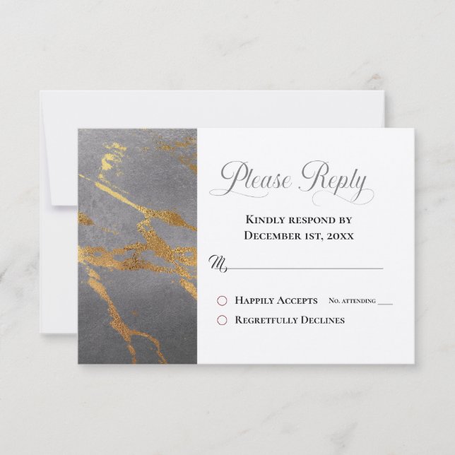 Répondre, RSVP Grey tendance avec Gold Marbling (Devant)