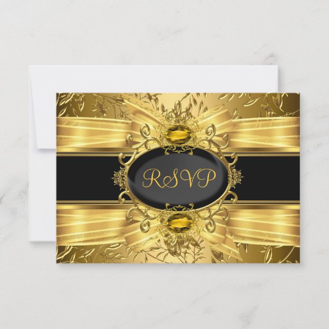 Réponse 50e anniversaire élégante feuille d'or et  (Devant)
