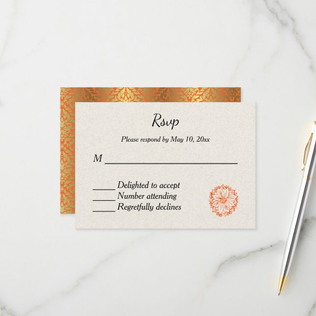 Réponse à une invitation de mariage hindou indien (Devant/Arrière en situation)