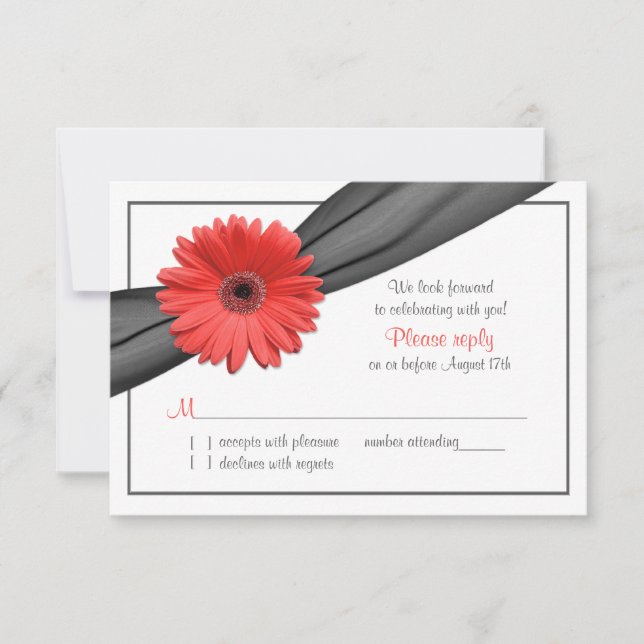 Réponse au carton d'invitation de mariage Ruban gr (Devant)