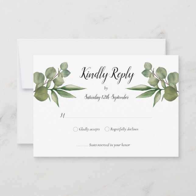Réponse au mariage avec feuillage d'eucalyptus de  (Devant)
