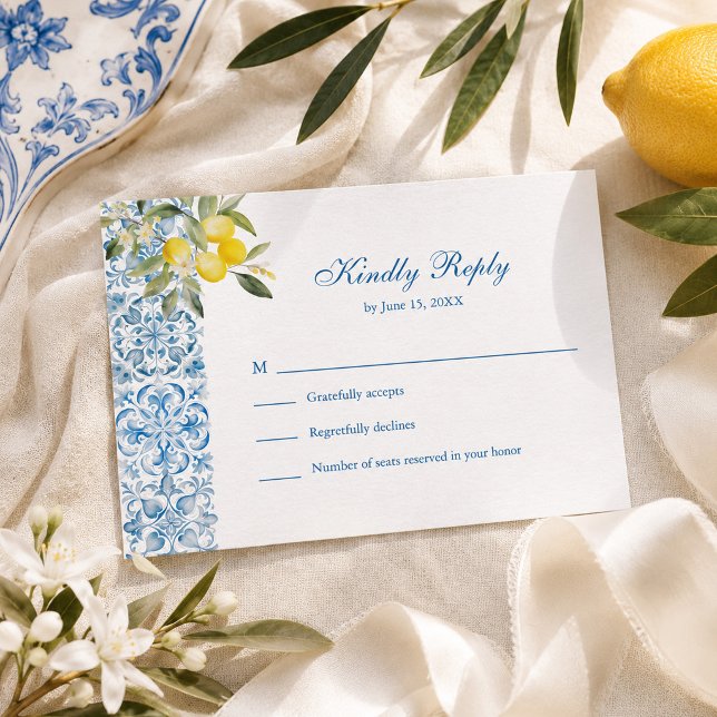 Réponse au mariage de la Méditerranée au citron (Mediterranean Lemon Wedding RSVP Card)