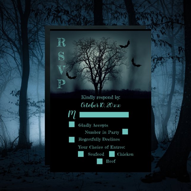 Réponse au mariage d'Halloween de l'Arbre Sinistre (Eerie Tree Bats Halloween Wedding RSVP)