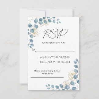 Réponse au mariage floral bleu poussiéreux et or