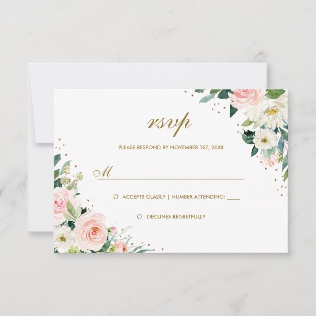 Réponse au mariage floral Blush Botanique Doré (Devant)
