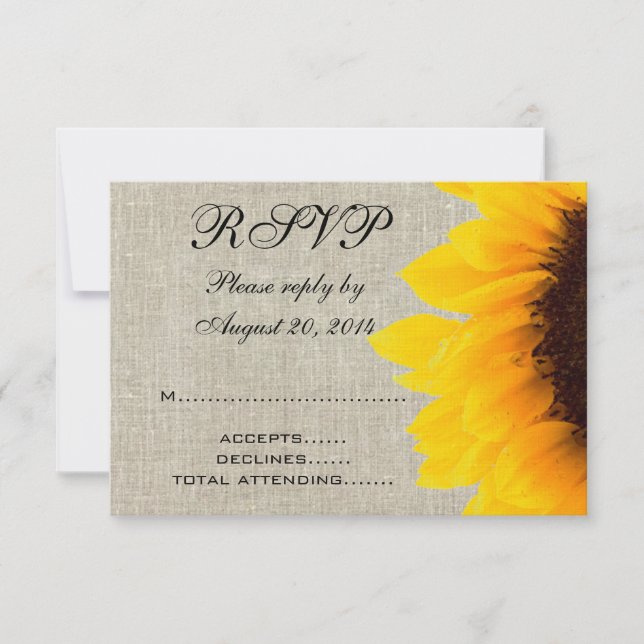 Réponse au mariage rustique tournesol lin beige (Devant)