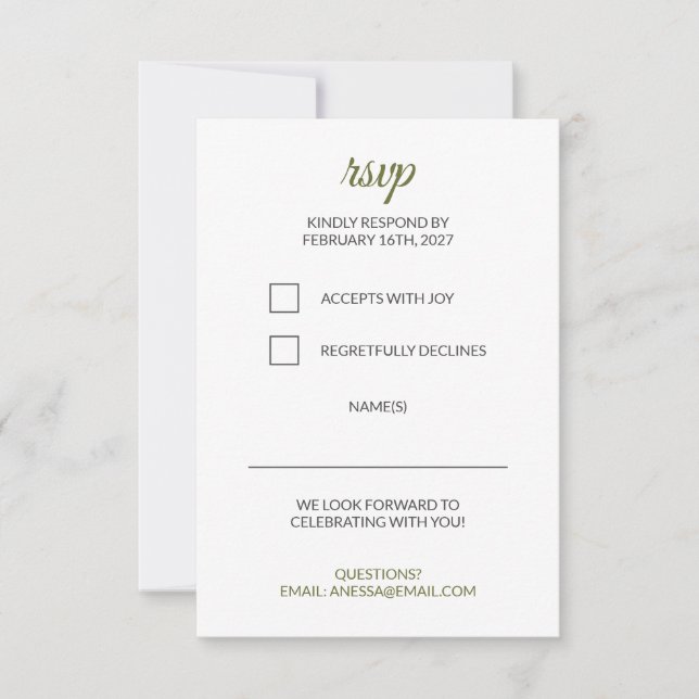 Réponse au mariage Vert Sauge (Devant)