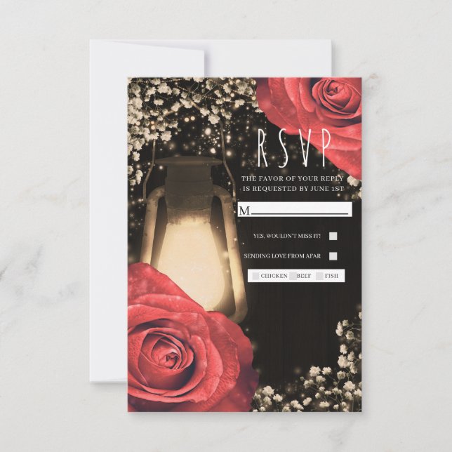 Réponse au RSVP de lanterne Rustic Glow et roses r (Devant)