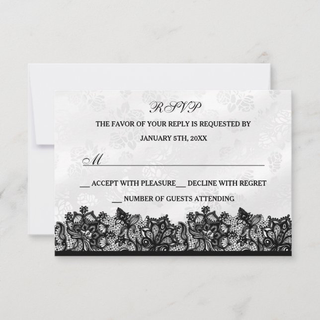 Réponse Black & White Lace RSVP (Devant)