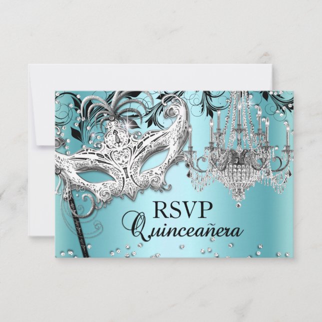 Réponse Blue Chandelier Masquerade Quinceanera (Devant)