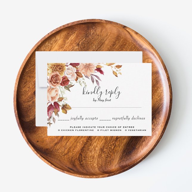 Réponse de choix de repas de mariage floral aquare (Elegant Autumn Watercolor Floral Wedding Party Supplies)