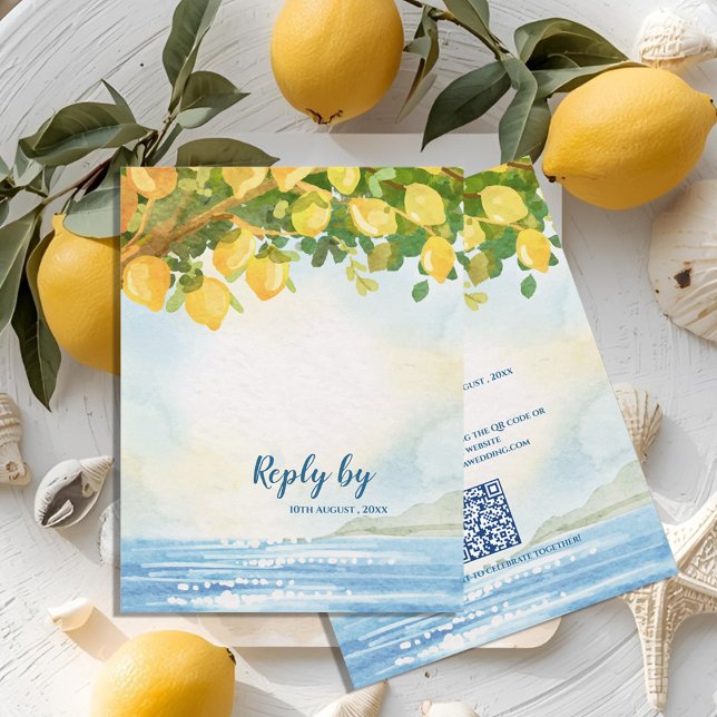 Réponse de mariage à l'aquarelle de citron méditer (Mediterranean Lemon Watercolor Wedding Reply By RSVP Card)