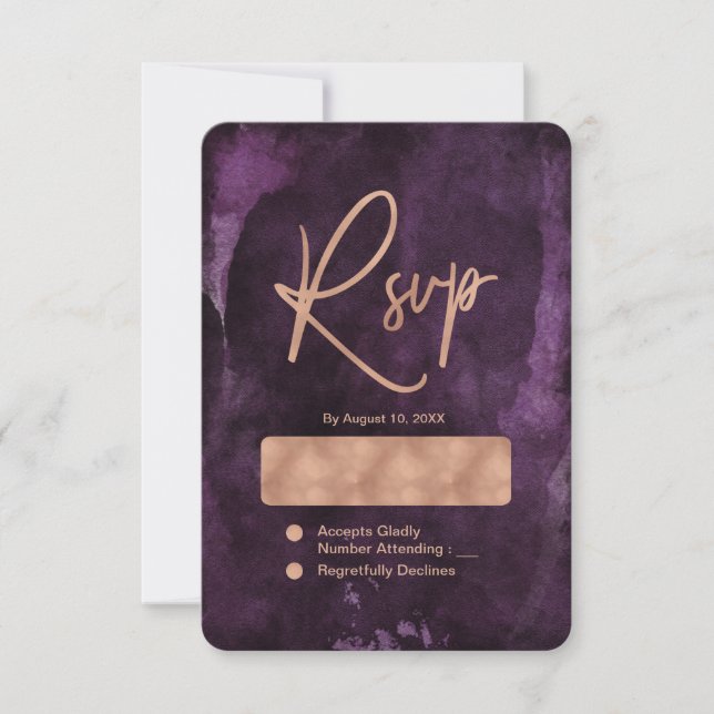 Réponse de mariage à l'aquarelle rose gold et viol (Devant)