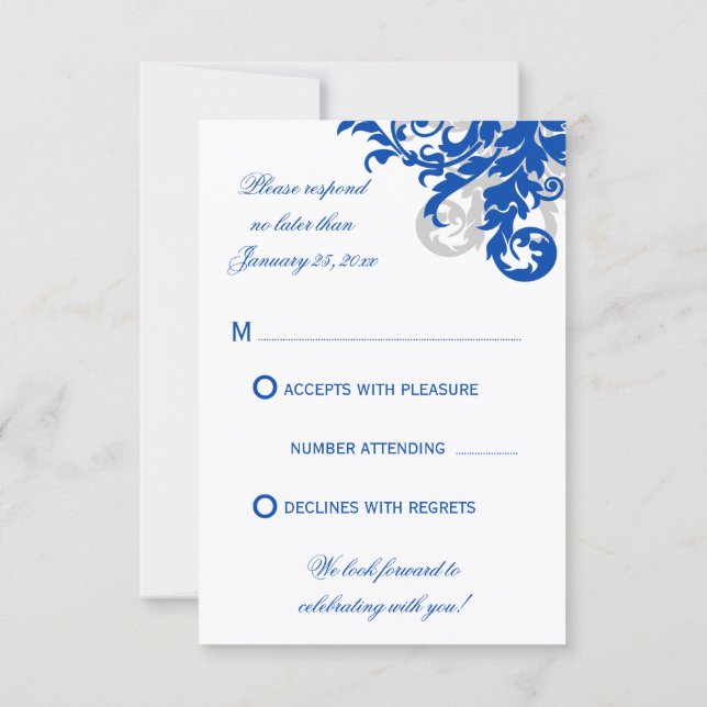Réponse de mariage à motif flourish bleu royal et  (Dos)